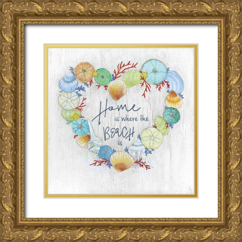 Seashell Heart Gold Ornate Wood Framed Art Print with Double Matting by Tava Studios