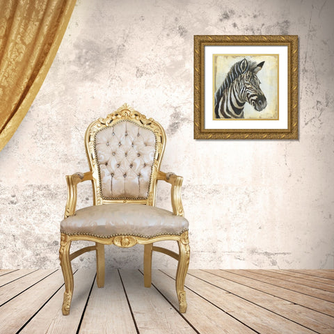 Patterned Zebra Gold Ornate Wood Framed Art Print with Double Matting by Tava Studios