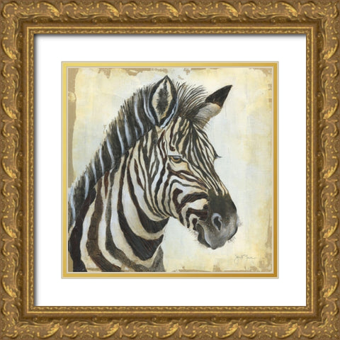 Patterned Zebra Gold Ornate Wood Framed Art Print with Double Matting by Tava Studios