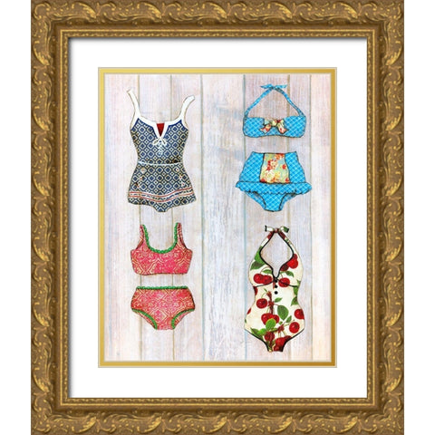 Vintage Bathing Suits I Gold Ornate Wood Framed Art Print with Double Matting by Tava Studios