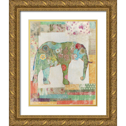 Elephant Montage Gold Ornate Wood Framed Art Print with Double Matting by Tava Studios
