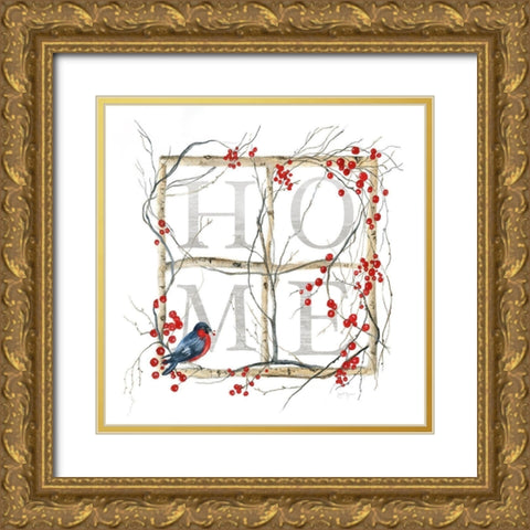 Home Bird Wreath Gold Ornate Wood Framed Art Print with Double Matting by Tava Studios