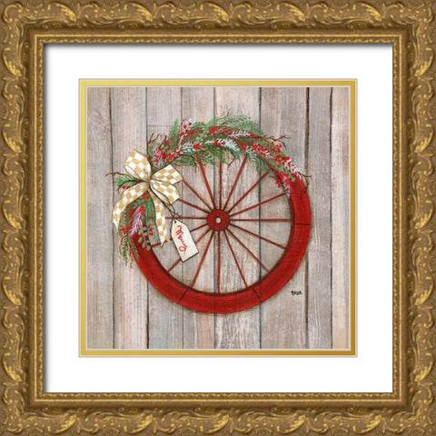 Christmas Wheel Gold Ornate Wood Framed Art Print with Double Matting by Tava Studios