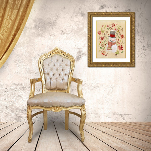 Holly Days Snowman Gold Ornate Wood Framed Art Print with Double Matting by Tava Studios