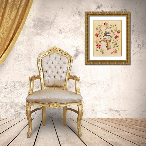 Holly Days Snowlady Gold Ornate Wood Framed Art Print with Double Matting by Tava Studios