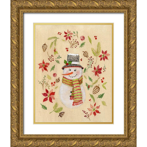 Holly Days Snowlady Gold Ornate Wood Framed Art Print with Double Matting by Tava Studios