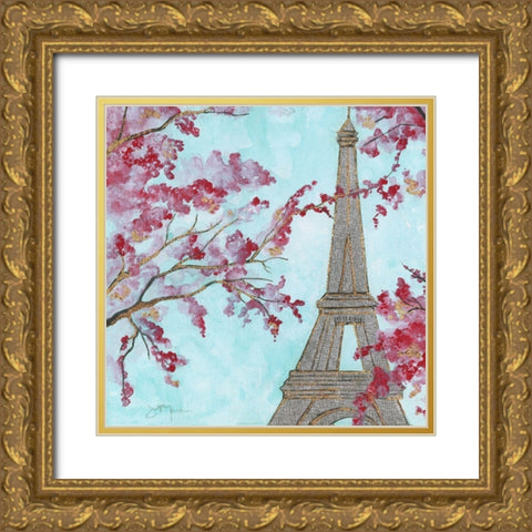 Springtime In Paris Gold Ornate Wood Framed Art Print with Double Matting by Tava Studios