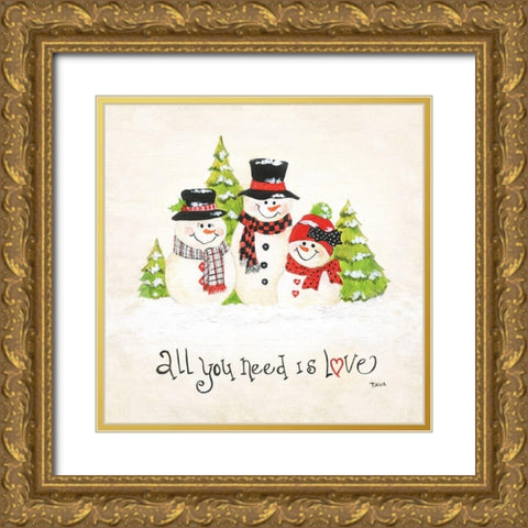 All You Need is Love Snowman Gold Ornate Wood Framed Art Print with Double Matting by Tava Studios