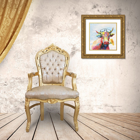 Groovy Cow and Sky Gold Ornate Wood Framed Art Print with Double Matting by Tava Studios