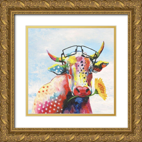 Groovy Cow and Sky Gold Ornate Wood Framed Art Print with Double Matting by Tava Studios