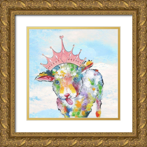 Groovy Sheep and Sky Gold Ornate Wood Framed Art Print with Double Matting by Tava Studios