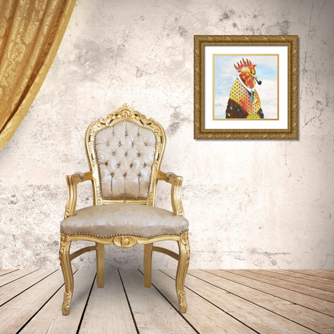 Groovy Rooster and Sky Gold Ornate Wood Framed Art Print with Double Matting by Tava Studios