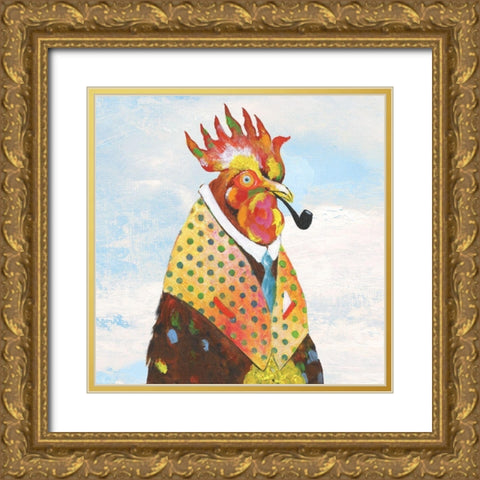 Groovy Rooster and Sky Gold Ornate Wood Framed Art Print with Double Matting by Tava Studios