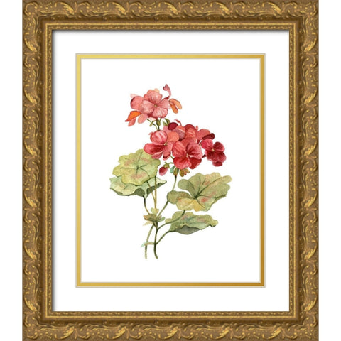 Scarlet Geranium Gold Ornate Wood Framed Art Print with Double Matting by Robinson, Carol