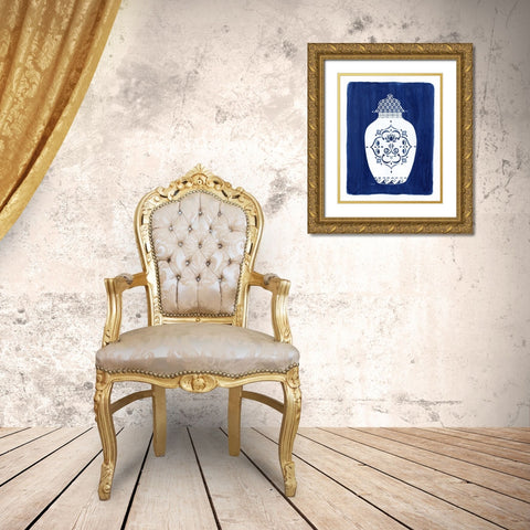 Sapphire Urn I Gold Ornate Wood Framed Art Print with Double Matting by Tava Studios