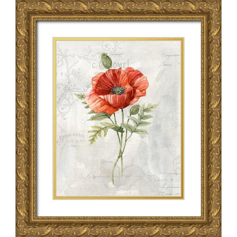Linen Poppy Gold Ornate Wood Framed Art Print with Double Matting by Robinson, Carol