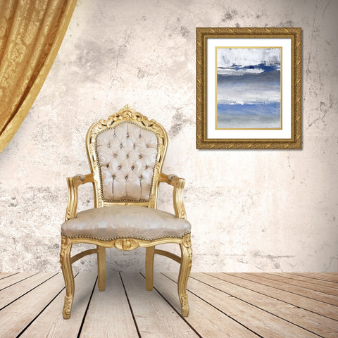 Soft Solace Indigo Gold Ornate Wood Framed Art Print with Double Matting by Tava Studios
