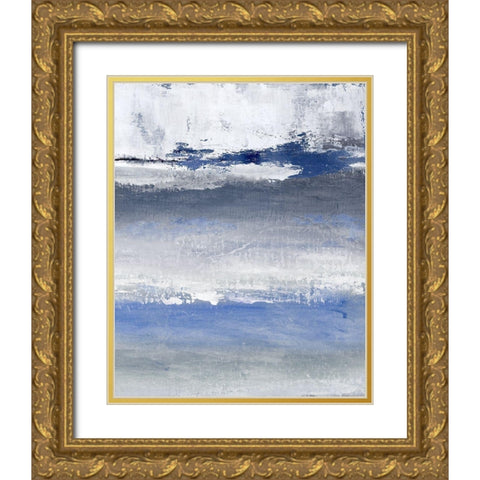 Soft Solace Indigo Gold Ornate Wood Framed Art Print with Double Matting by Tava Studios