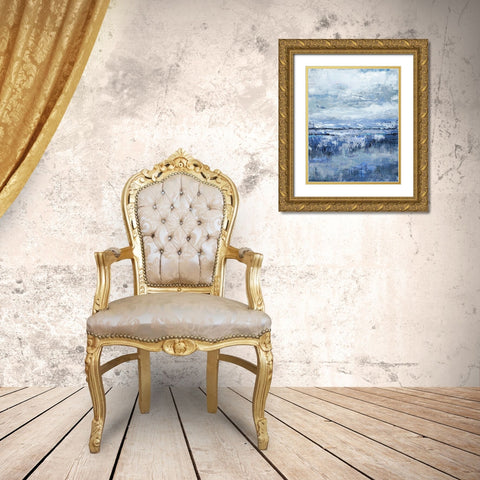 Coastal Indigo Gold Ornate Wood Framed Art Print with Double Matting by Tava Studios