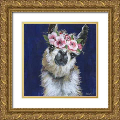 Lady Llama Gold Ornate Wood Framed Art Print with Double Matting by Tava Studios