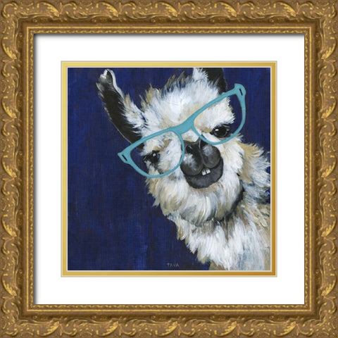 Gentleman Llama Gold Ornate Wood Framed Art Print with Double Matting by Tava Studios