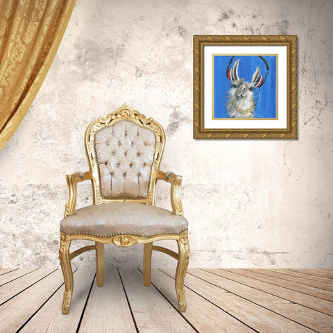 Llama Jammin Gold Ornate Wood Framed Art Print with Double Matting by Tava Studios