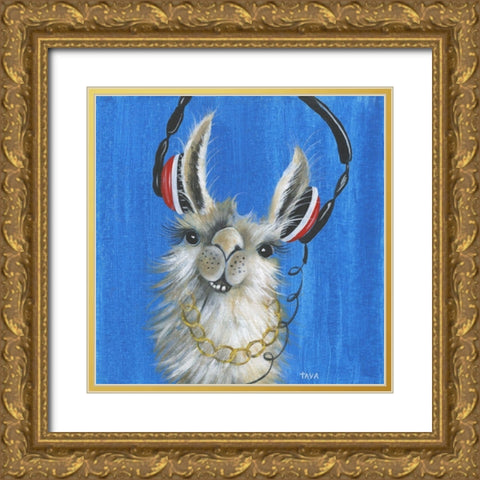 Llama Jammin Gold Ornate Wood Framed Art Print with Double Matting by Tava Studios