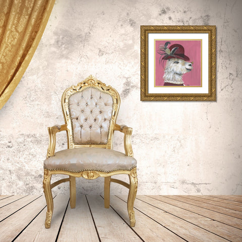 Llama and Bee Gold Ornate Wood Framed Art Print with Double Matting by Tava Studios