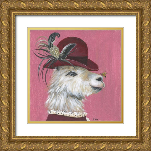Llama and Bee Gold Ornate Wood Framed Art Print with Double Matting by Tava Studios