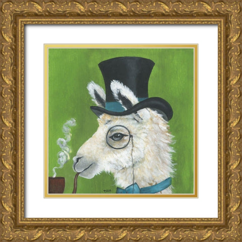 Llama and Pipe Gold Ornate Wood Framed Art Print with Double Matting by Tava Studios