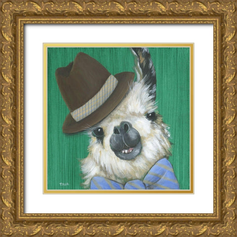 Llama Gentleman Gold Ornate Wood Framed Art Print with Double Matting by Tava Studios