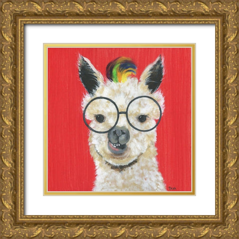 Llama Rockstar Gold Ornate Wood Framed Art Print with Double Matting by Tava Studios