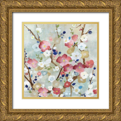 Cherry Blossoms Gold Ornate Wood Framed Art Print with Double Matting by Tava Studios