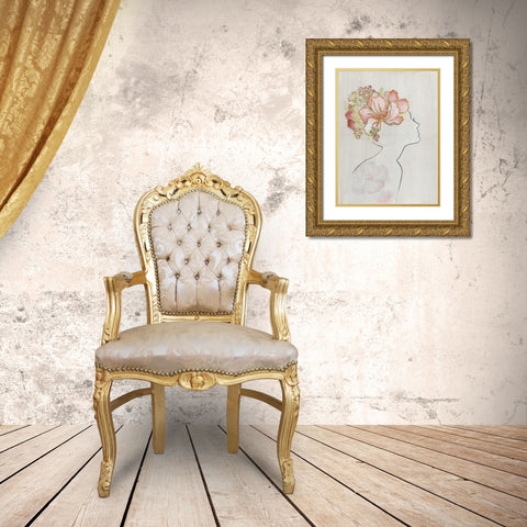 Fashion Floral Silhouette I Gold Ornate Wood Framed Art Print with Double Matting by Tava Studios