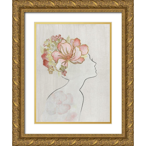 Fashion Floral Silhouette I Gold Ornate Wood Framed Art Print with Double Matting by Tava Studios