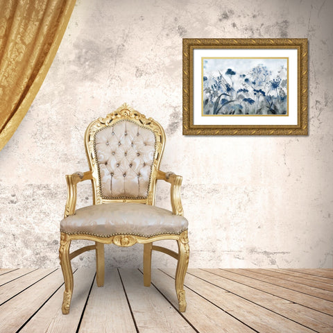 Inky Indigo Gold Ornate Wood Framed Art Print with Double Matting by Tava Studios