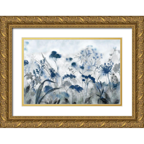 Inky Indigo Gold Ornate Wood Framed Art Print with Double Matting by Tava Studios