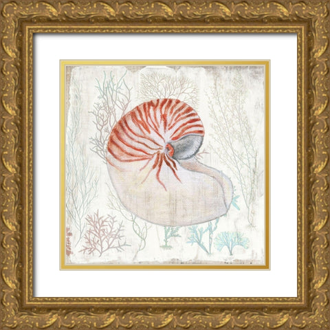 Coral and Shell I Gold Ornate Wood Framed Art Print with Double Matting by Tava Studios