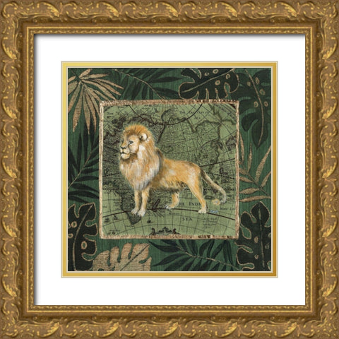 Jungle Lion Gold Ornate Wood Framed Art Print with Double Matting by Tava Studios