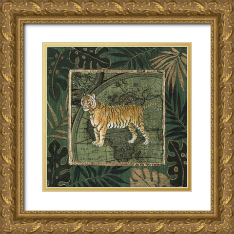 Jungle Tiger Gold Ornate Wood Framed Art Print with Double Matting by Tava Studios