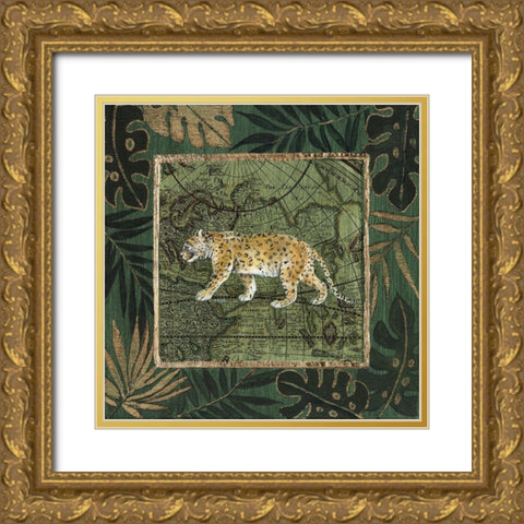 Jungle Leopard Gold Ornate Wood Framed Art Print with Double Matting by Tava Studios