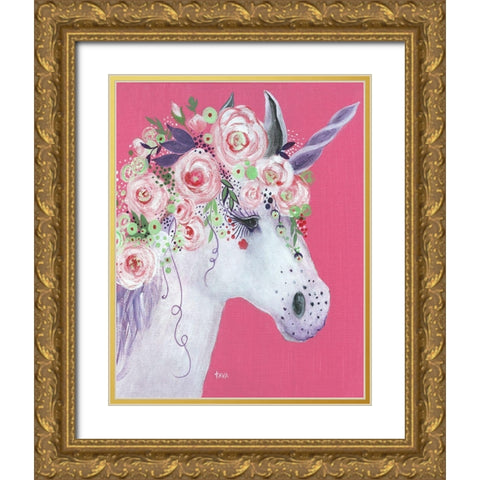 Unicorn II Gold Ornate Wood Framed Art Print with Double Matting by Tava Studios