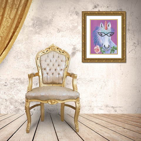 Unicorn III Gold Ornate Wood Framed Art Print with Double Matting by Tava Studios