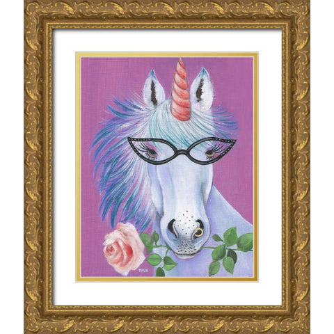 Unicorn III Gold Ornate Wood Framed Art Print with Double Matting by Tava Studios