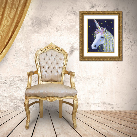 Unicorn IV Gold Ornate Wood Framed Art Print with Double Matting by Tava Studios