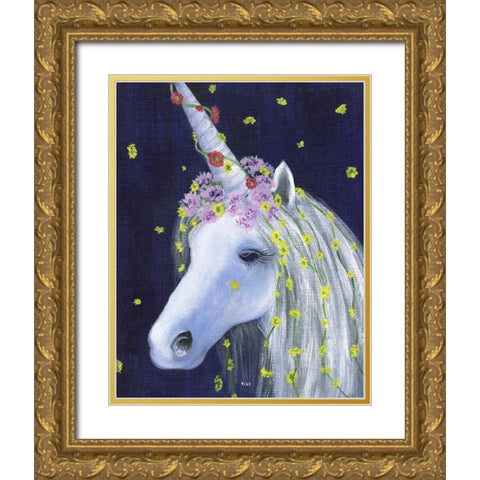 Unicorn IV Gold Ornate Wood Framed Art Print with Double Matting by Tava Studios