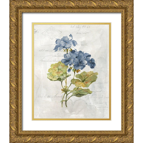 Blue Linen Geranium Gold Ornate Wood Framed Art Print with Double Matting by Robinson, Carol