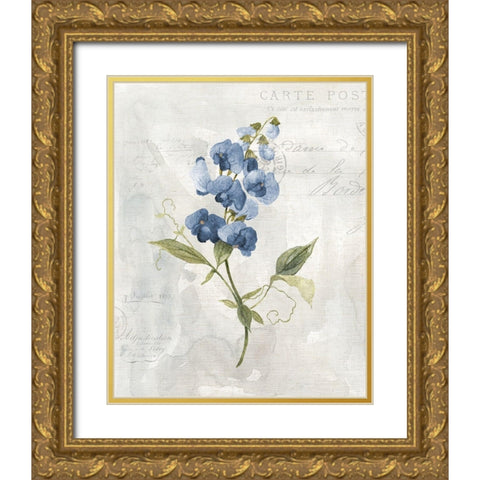 Blue Linen Sweet Gold Ornate Wood Framed Art Print with Double Matting by Robinson, Carol