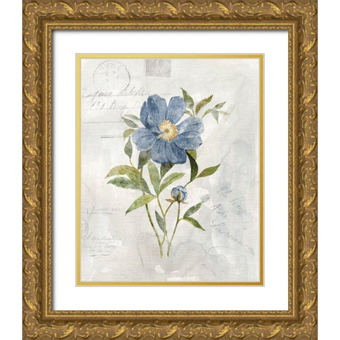 Blue Linen Peony Gold Ornate Wood Framed Art Print with Double Matting by Robinson, Carol