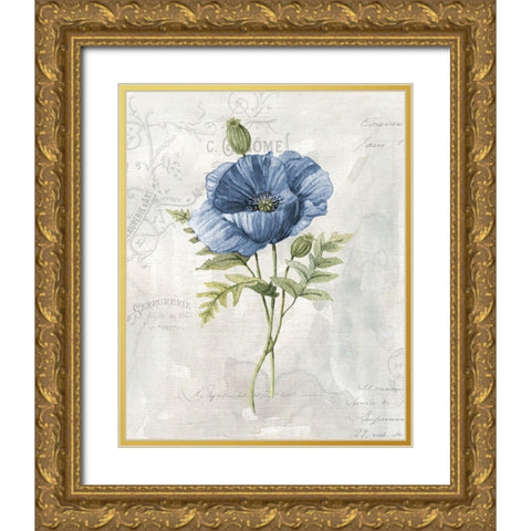 Blue Linen Poppy Gold Ornate Wood Framed Art Print with Double Matting by Robinson, Carol